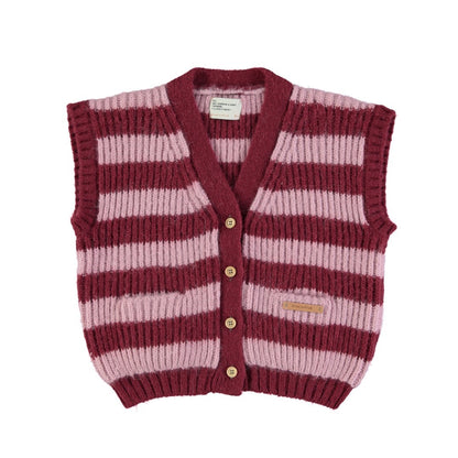 Knitted Waistcoat Pink And Strawberry Stripes