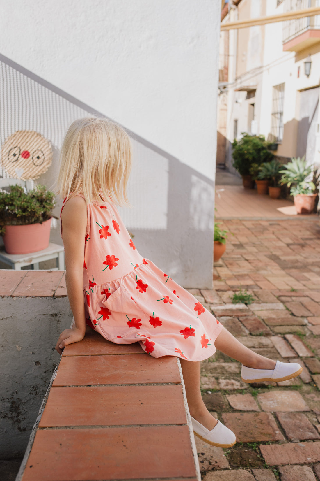 Dress Sleeveless Pockets Poppies All Over Pale Pink