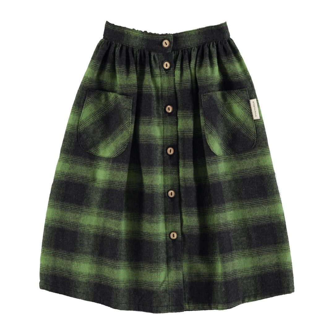 Long Flannel Skirt Green & Black Checkered