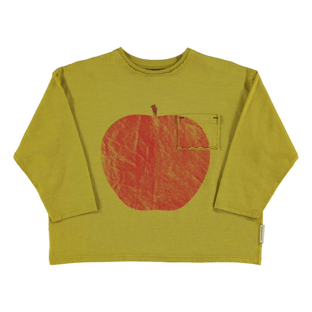 Longsleeve T-shirt Olive Green Red Apple Print