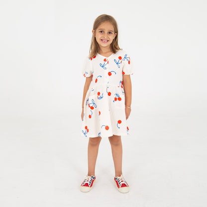 Bloused Woven Dress Cherries Allover Offwhite