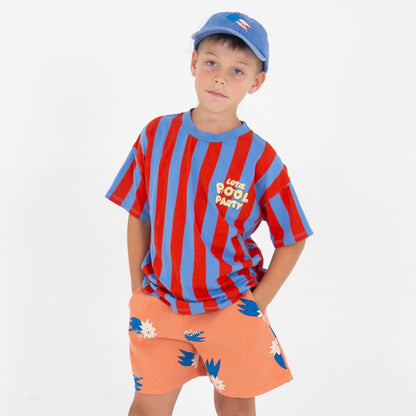 Wide Fit T-shirt Stripes Pool Party Baja Blue