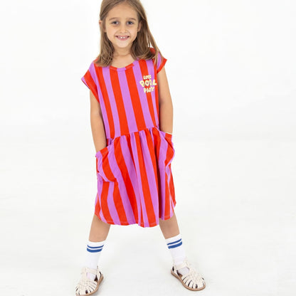 Sleeveless Dress Lotie Pool Party Red Stripes Magenta