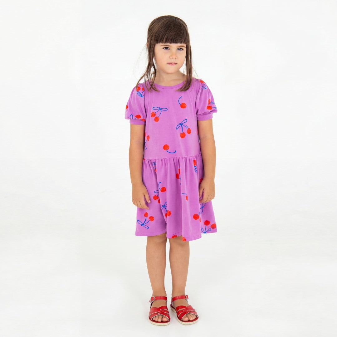 Bloused Sleeve Dress Cherries Allover Magenta