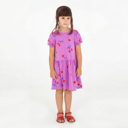 Bloused Sleeve Dress Cherries Allover Magenta