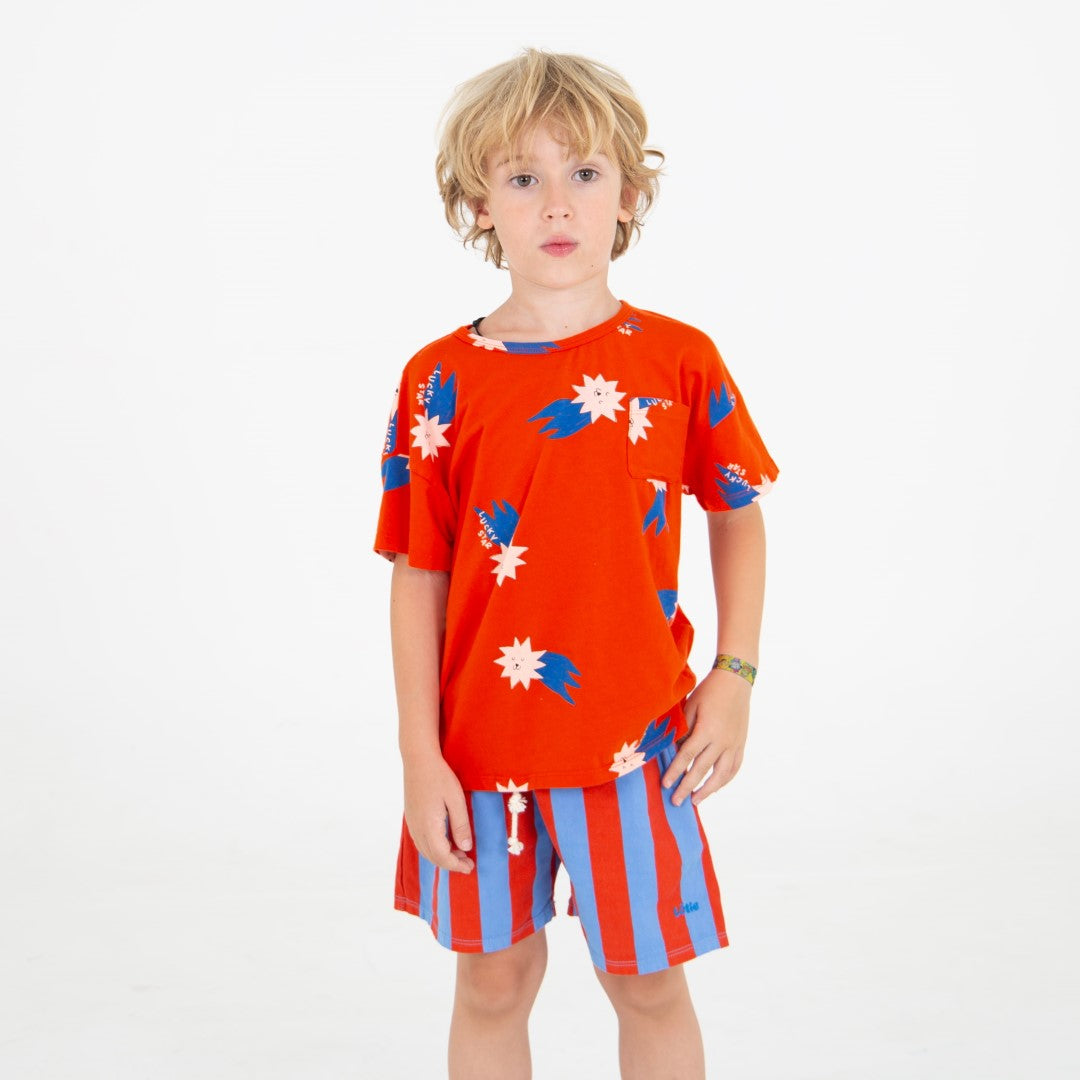 Twill Bermuda Pockets Lotie Embroidery Red Stripes Baja Blue