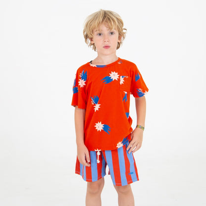 Twill Bermuda Pockets Lotie Embroidery Red Stripes Baja Blue