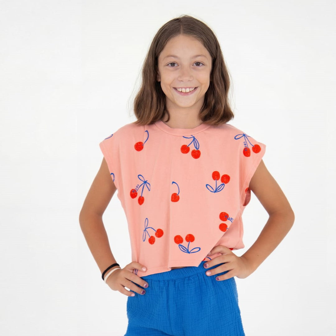 Crop Top Cherries Allover Clay Pink