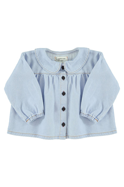 Peter Pan Collar Blouse Light Blue Soft Denim