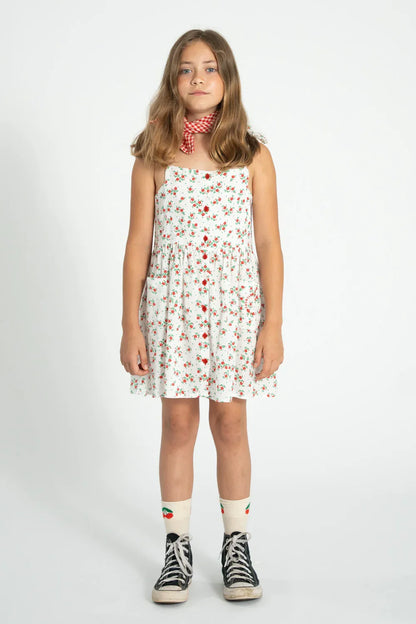Short Dress Ecru With Red Flowers Allover - Piupiuchick