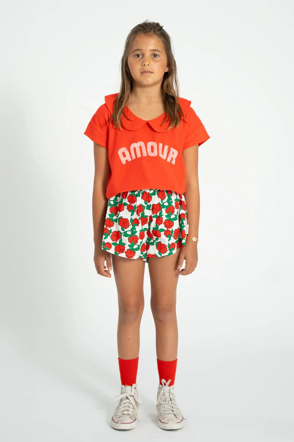 T-shirt With Peter Pan Collar Red With Amour Print - Piupiuchick