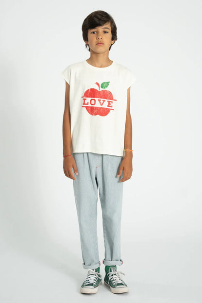 Sleeveless T-shirt Ecru With Apple Print - Piupiuchick