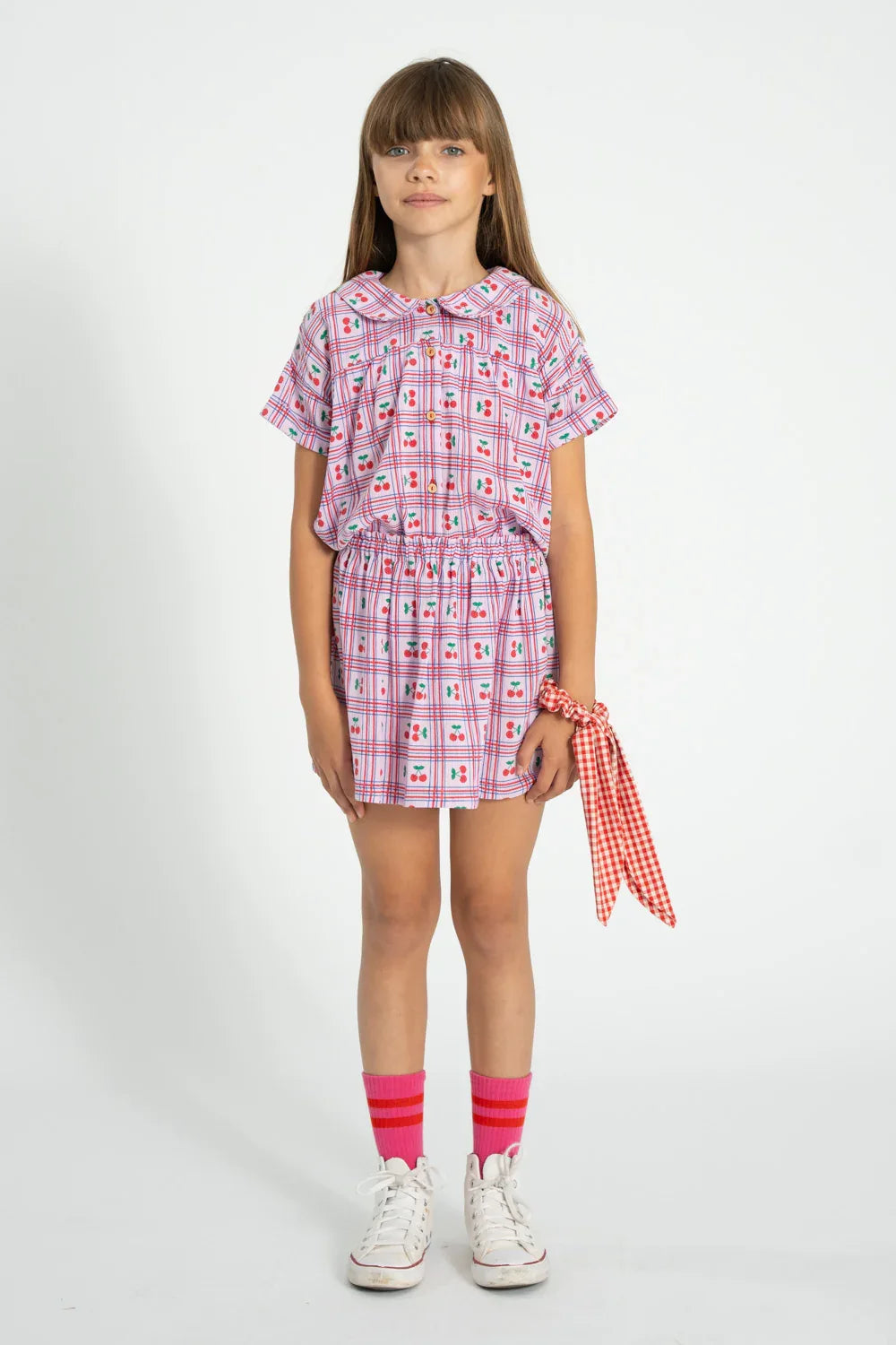 Peter Pan Collar Shirt Lilac With Cherries Allover - Piupiuchick