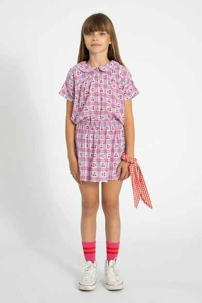 Short Skirt Lilac With Cherries Allover - Piupiuchick