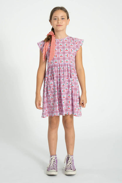Short Dress Lilac With Cherries Allover - Piupiuchick