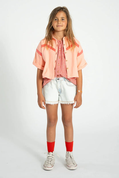 Short sleeves Jacket Pink With Pink Geometric Lines - Piupiuchick