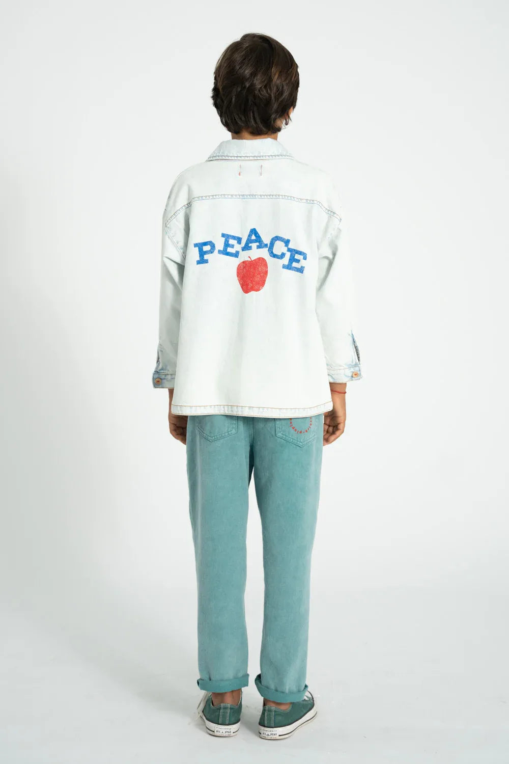 Jacket Washed Light Blue Denim With Peace Print - Piupiuchick