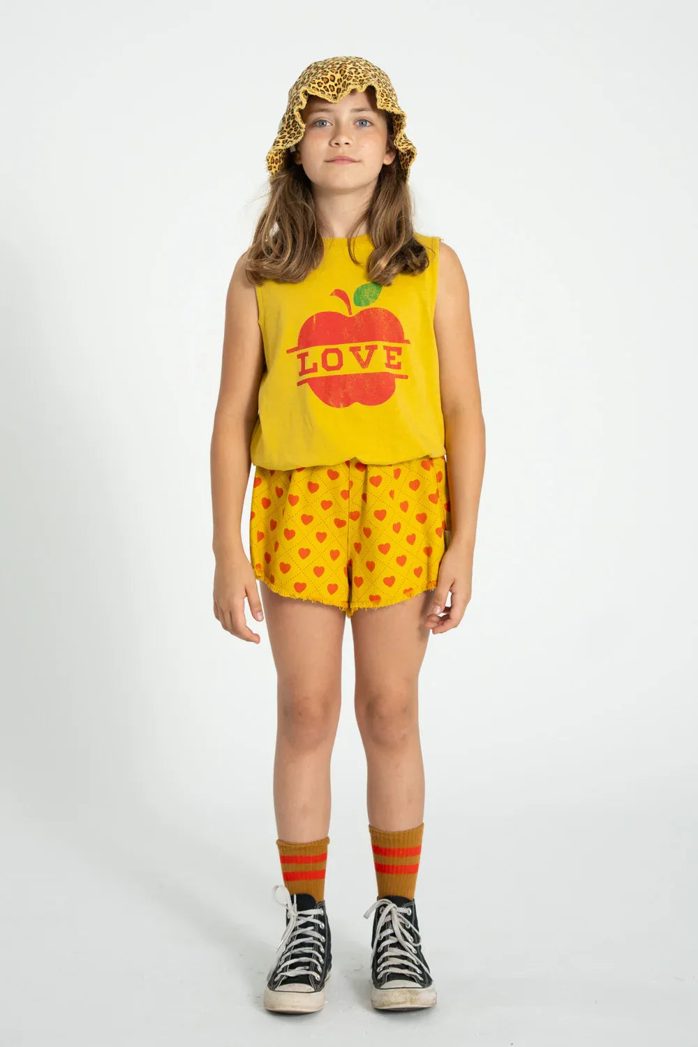 Sleeveless Top Mustard With Apple Print - Piupiuchick