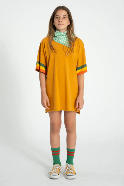 T-shirt Dress Camel With Multicolor Stripes - Piupiuchick