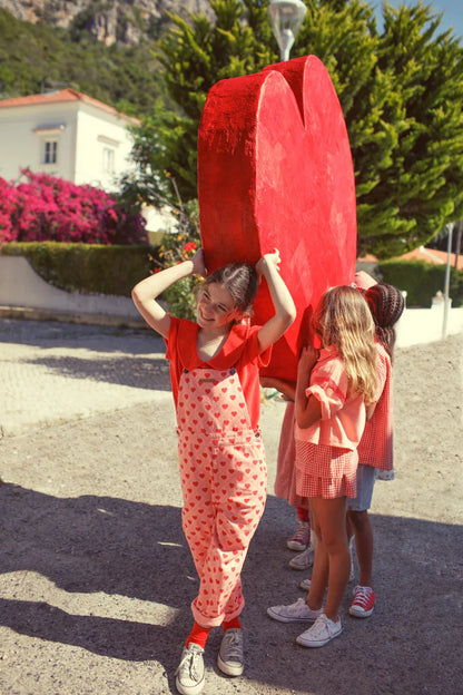 T-shirt With Peter Pan Collar Red With Amour Print - Piupiuchick
