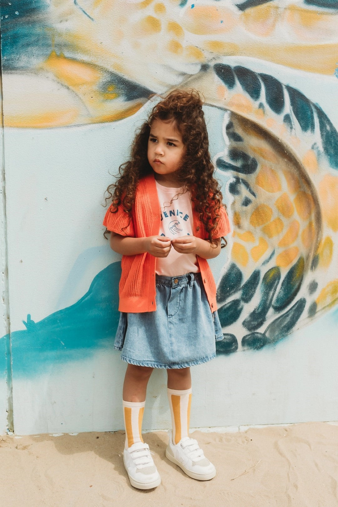 Knitted Girls Cardigan Coral