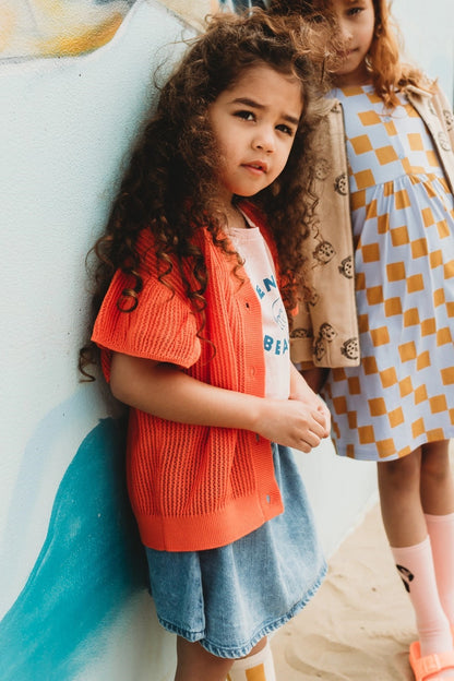 Knitted Girls Cardigan Coral