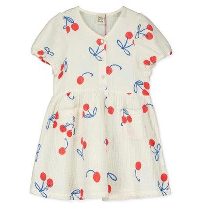 Bloused Woven Dress Cherries Allover Offwhite