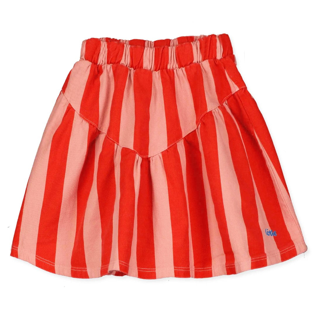 Woven Twill Skirt Lotie Embroidery Red Stripes Clay Pink