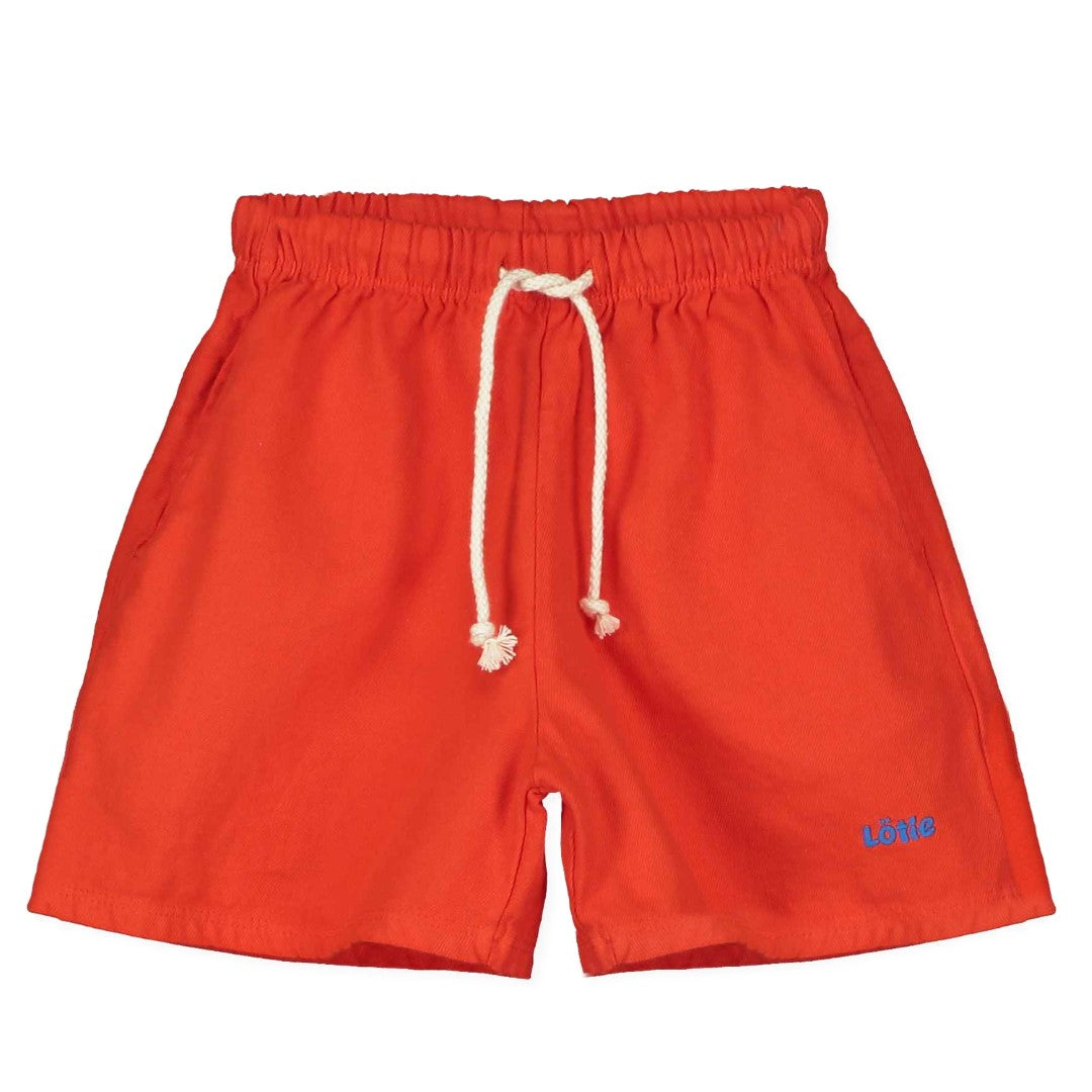 Twill Bermuda Pockets Lotie Embroidery Coral Red