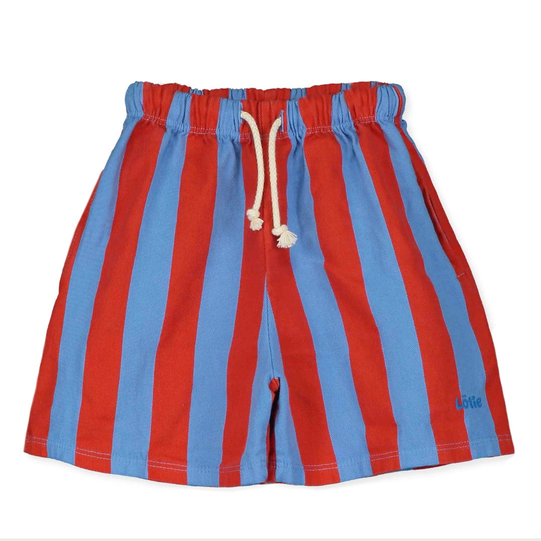 Twill Bermuda Pockets Lotie Embroidery Red Stripes Baja Blue