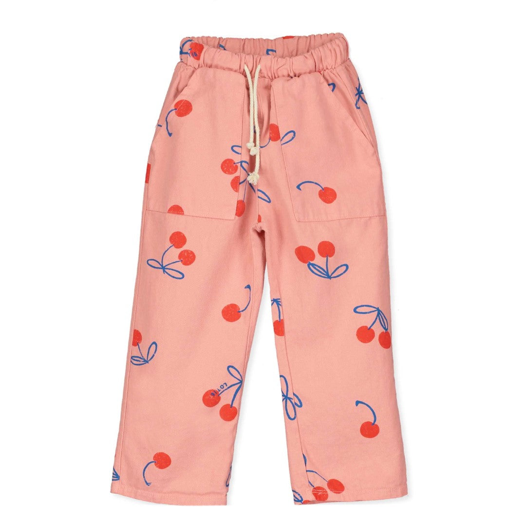 Wide Fit Twill Pockets Pants Cherries Allover Clay Pink