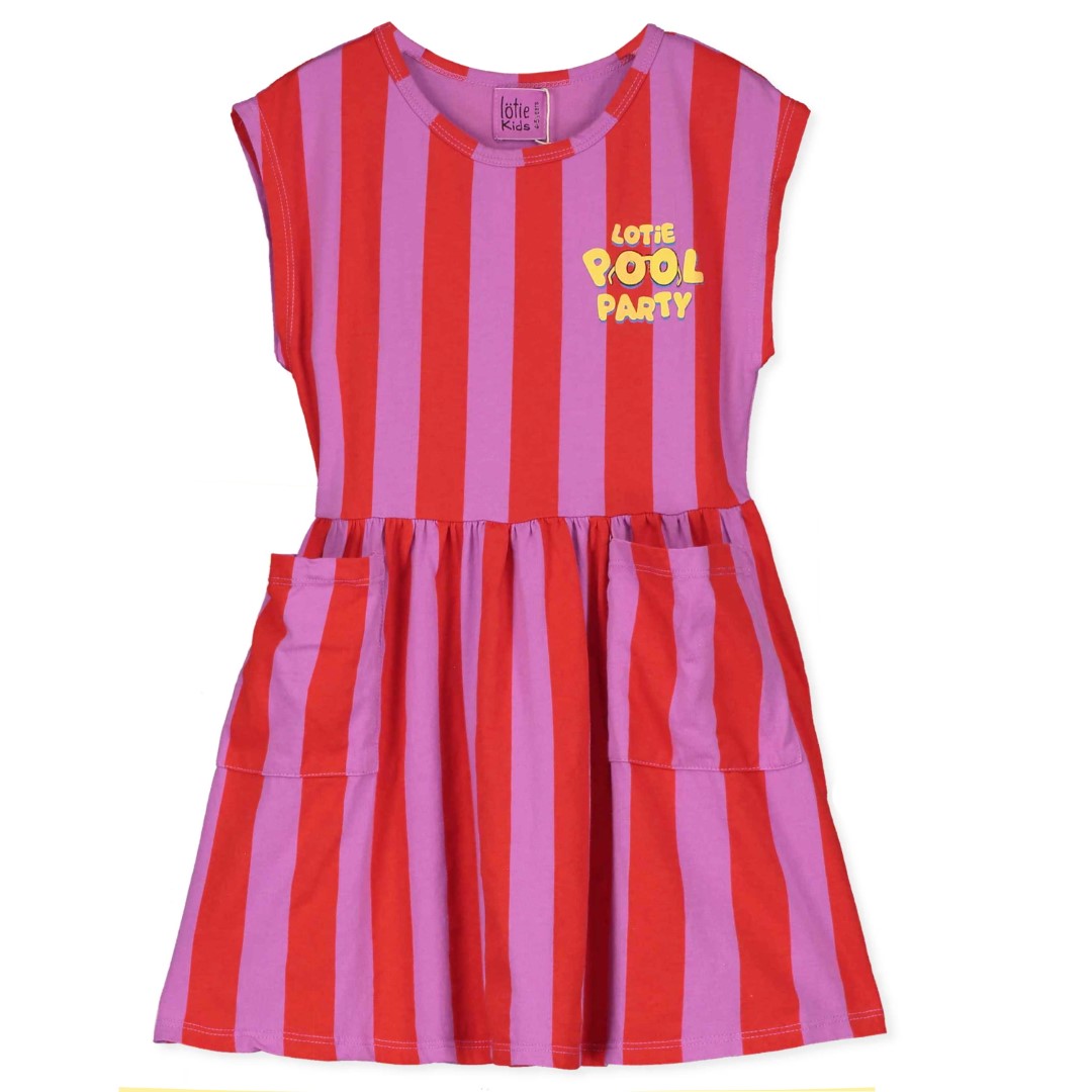 Sleeveless Dress Lotie Pool Party Red Stripes Magenta