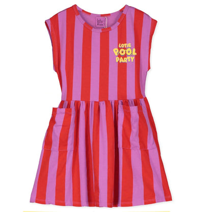 Sleeveless Dress Lotie Pool Party Red Stripes Magenta