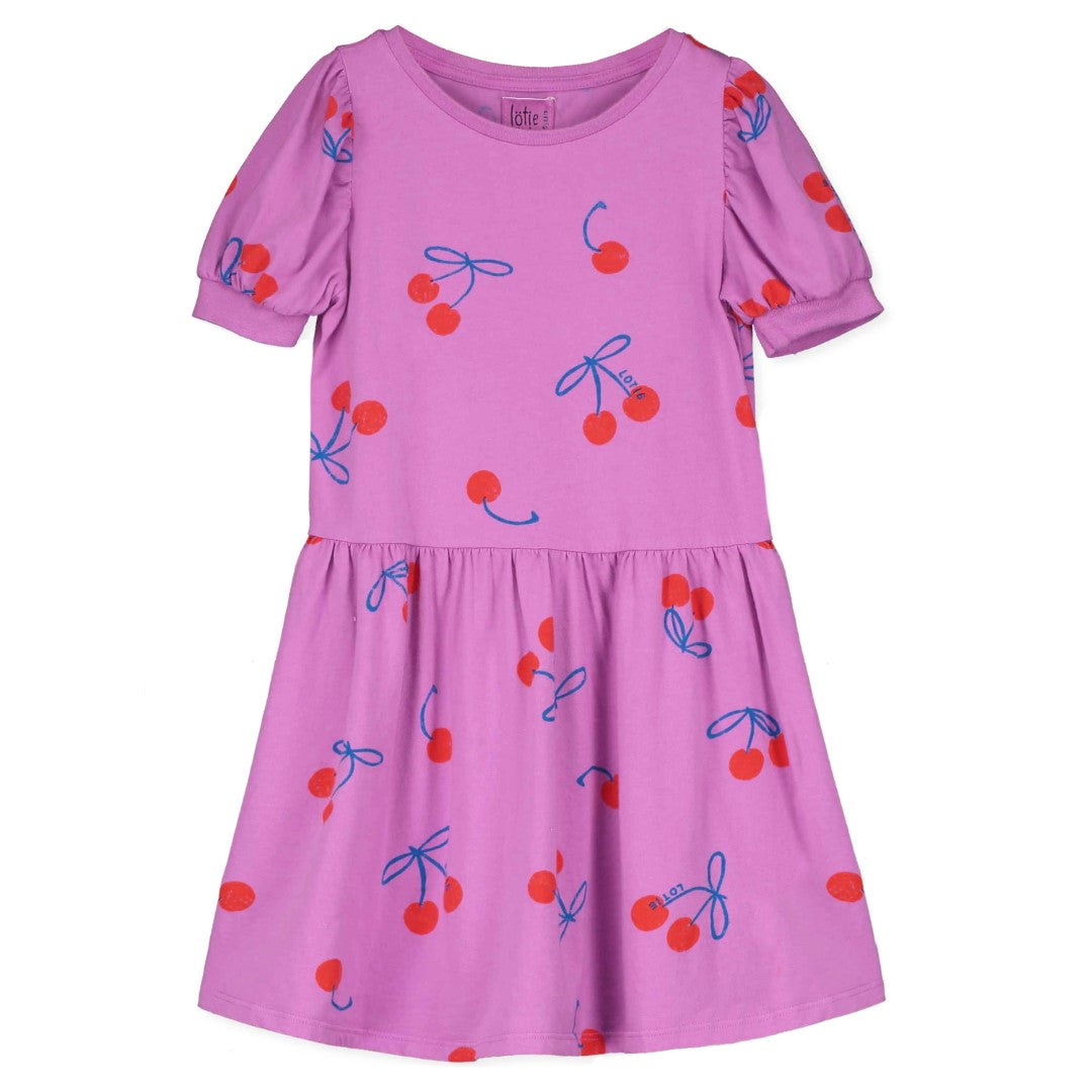 Bloused Sleeve Dress Cherries Allover Magenta