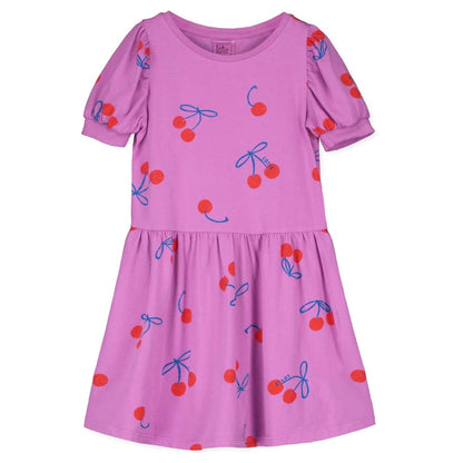 Bloused Sleeve Dress Cherries Allover Magenta