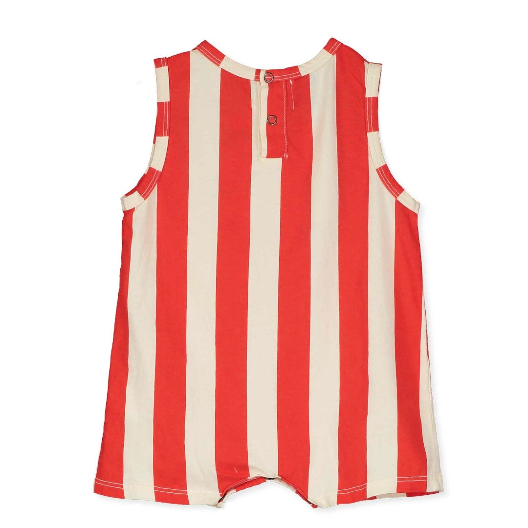 Baby Playsuit Lotie Embroidery Red Stripes Offwhite