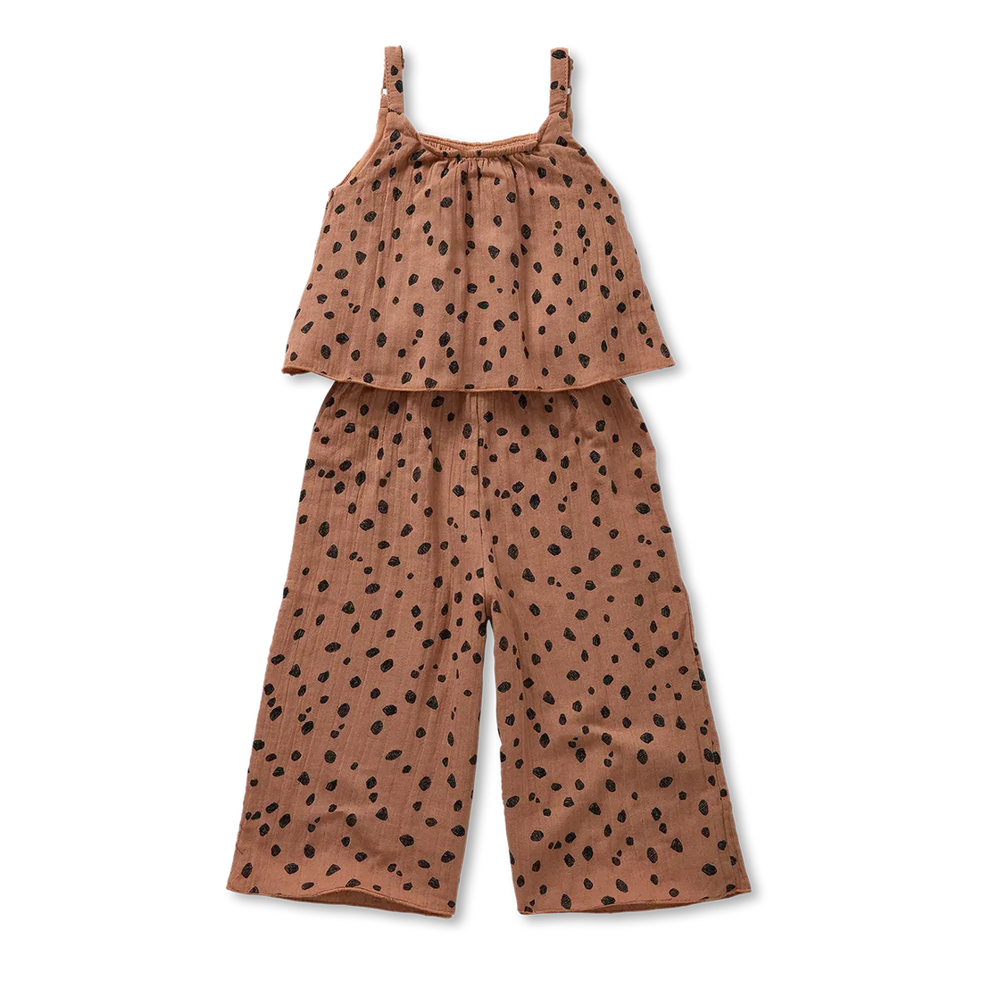 Muslin Jumpsuit Animal Print Camel - Sproet &amp; Sprout