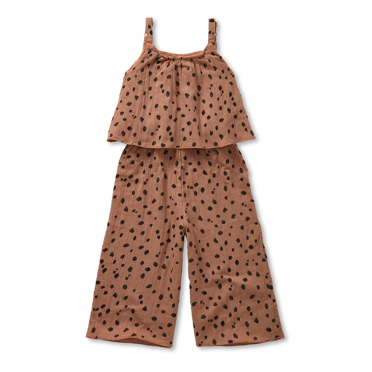 Muslin Jumpsuit Animal Print Camel - Sproet &amp; Sprout