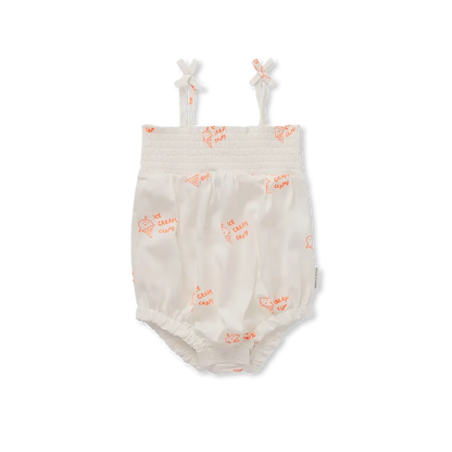 Baby Smock Romper Ice Cream Print Off White - Sproet &amp; Sprout