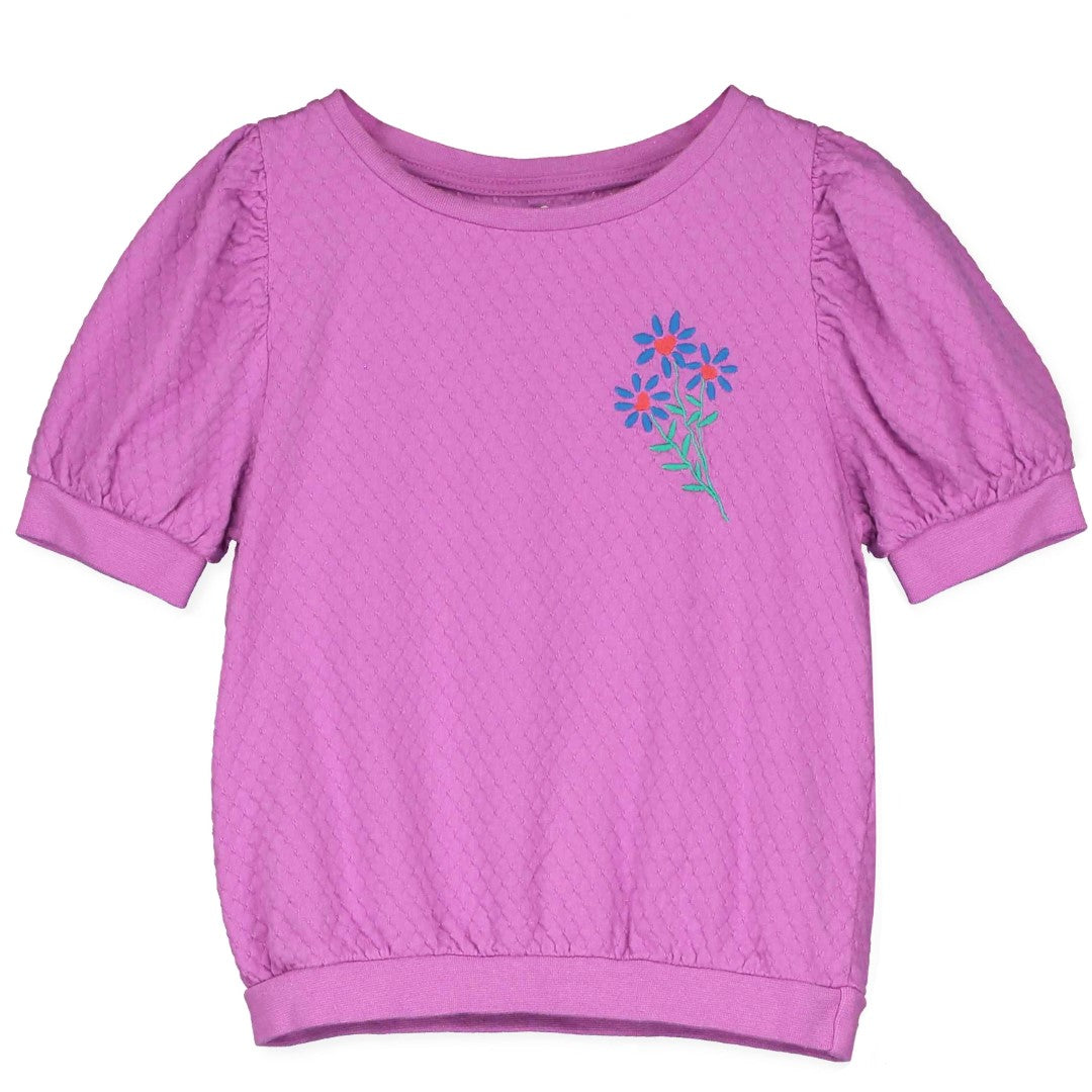Bloused Jacquard Tee Flowers Embroidery Magenta