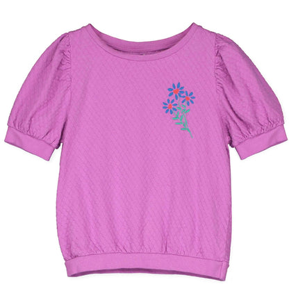 Bloused Jacquard Tee Flowers Embroidery Magenta