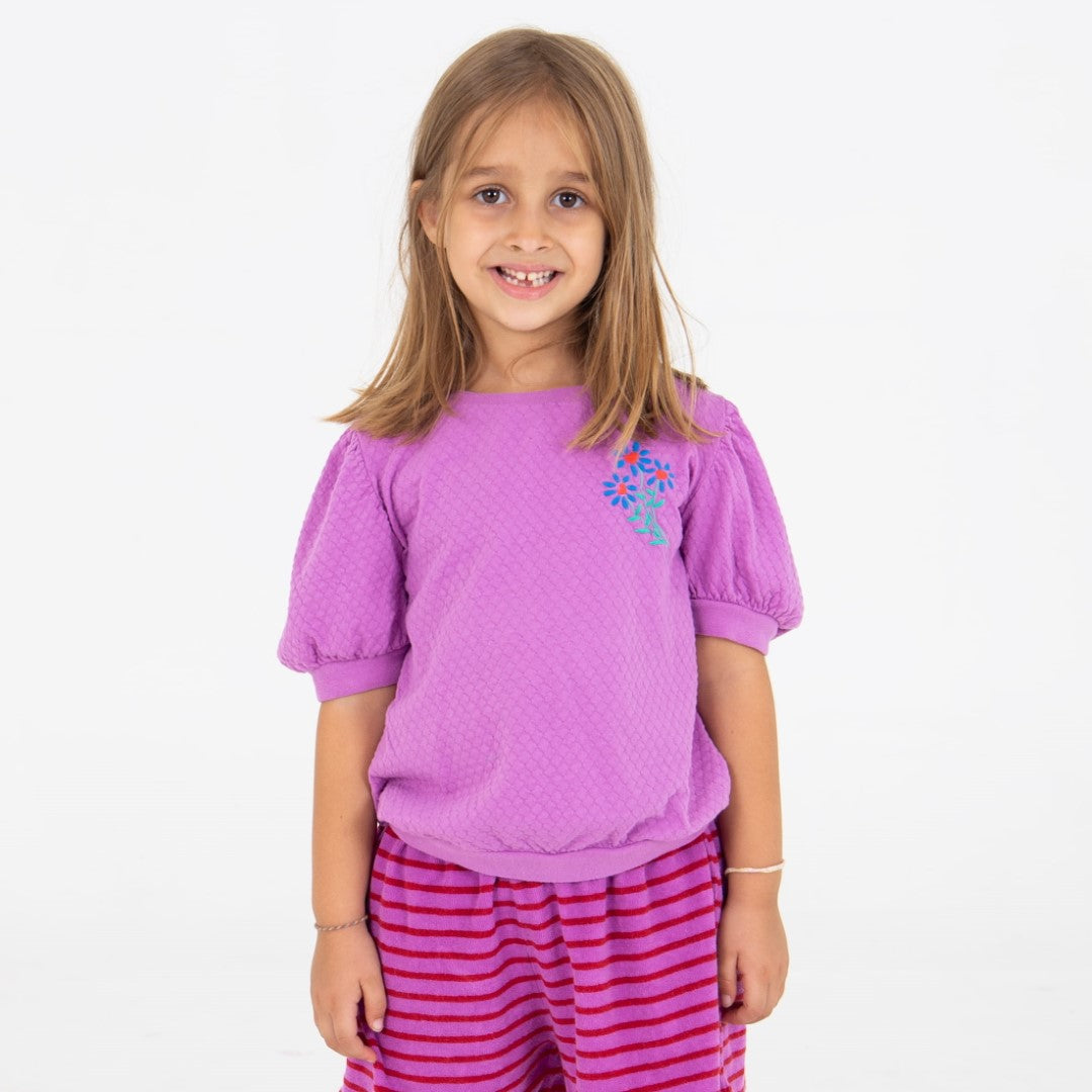 Bloused Jacquard Tee Flowers Embroidery Magenta
