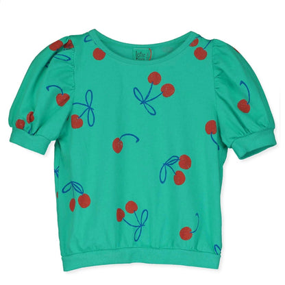Bloused Tee Cherries Allover Green