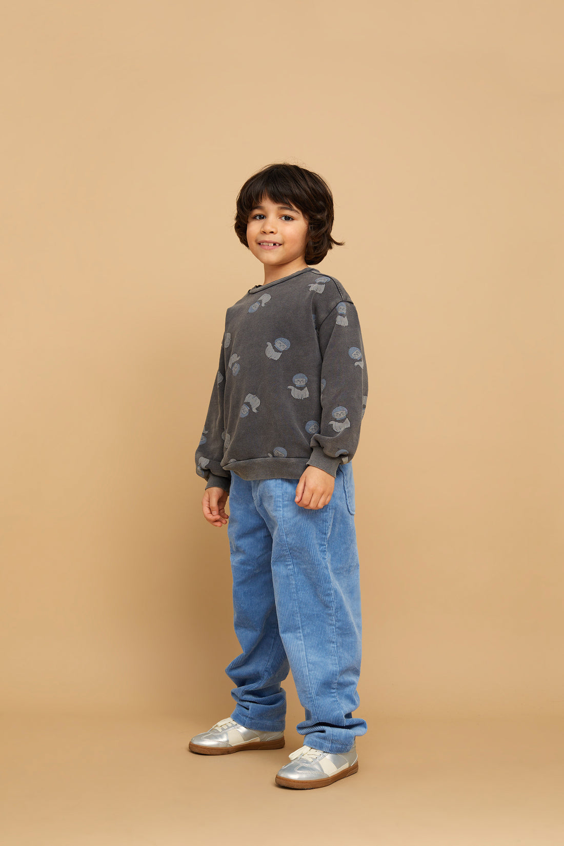 Sweatshirt Space Cat Print Washed Black