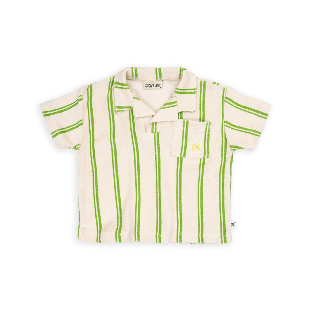 Loose Fit Polo With Embroidery Stripes Green