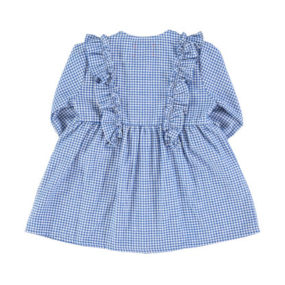 Short Dress With Ruffles Blue Little Checkered
