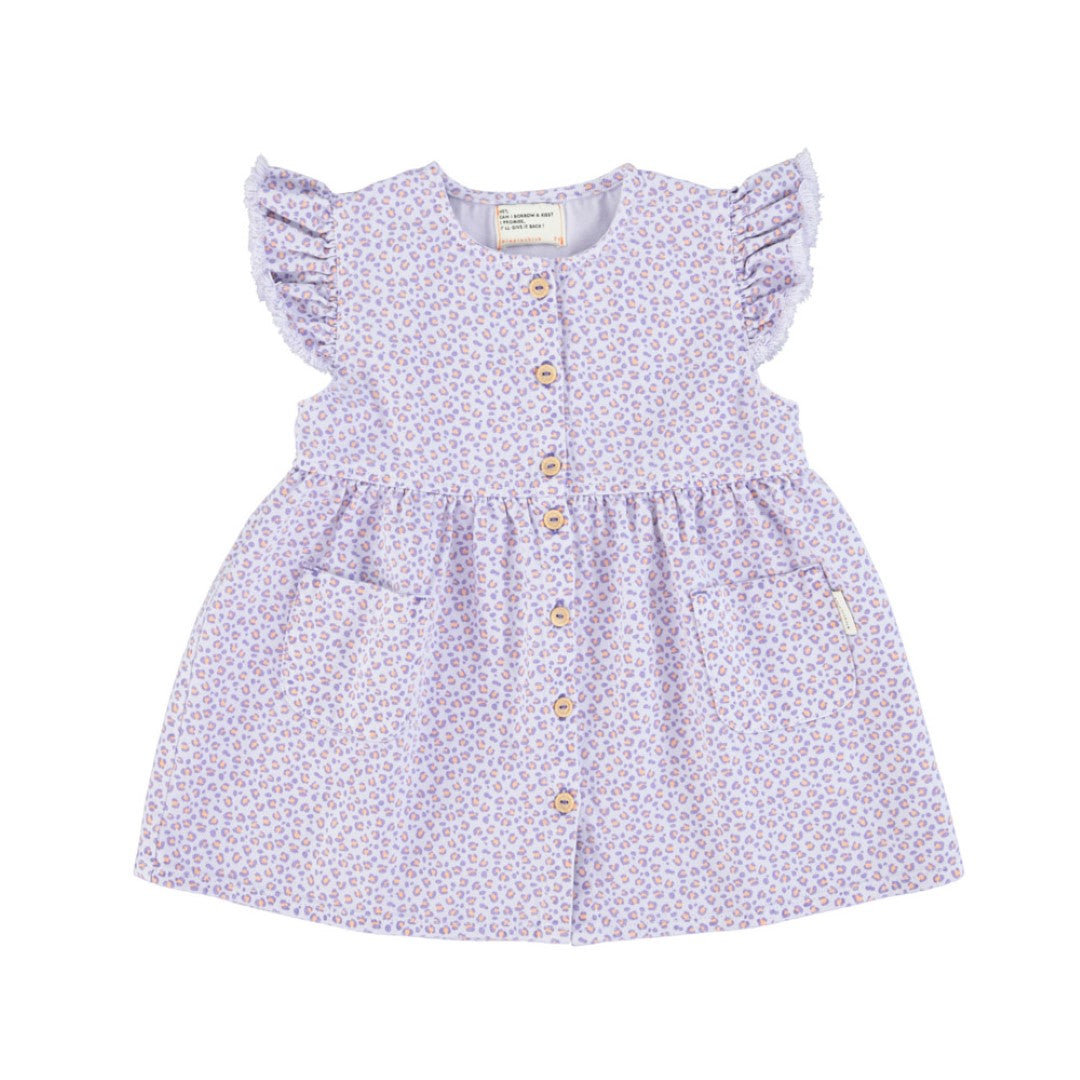 Short Dress Ruffles On Shoulders Lavender Animal Print