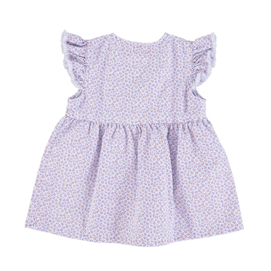 Short Dress Ruffles On Shoulders Lavender Animal Print