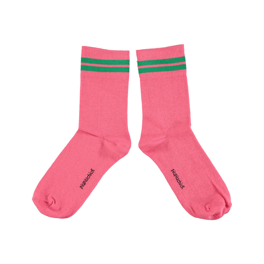 Short Socks Pink With Green Stripes