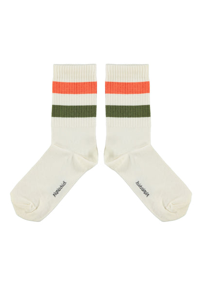 Socks Ecru Green &amp; Orange Stripes